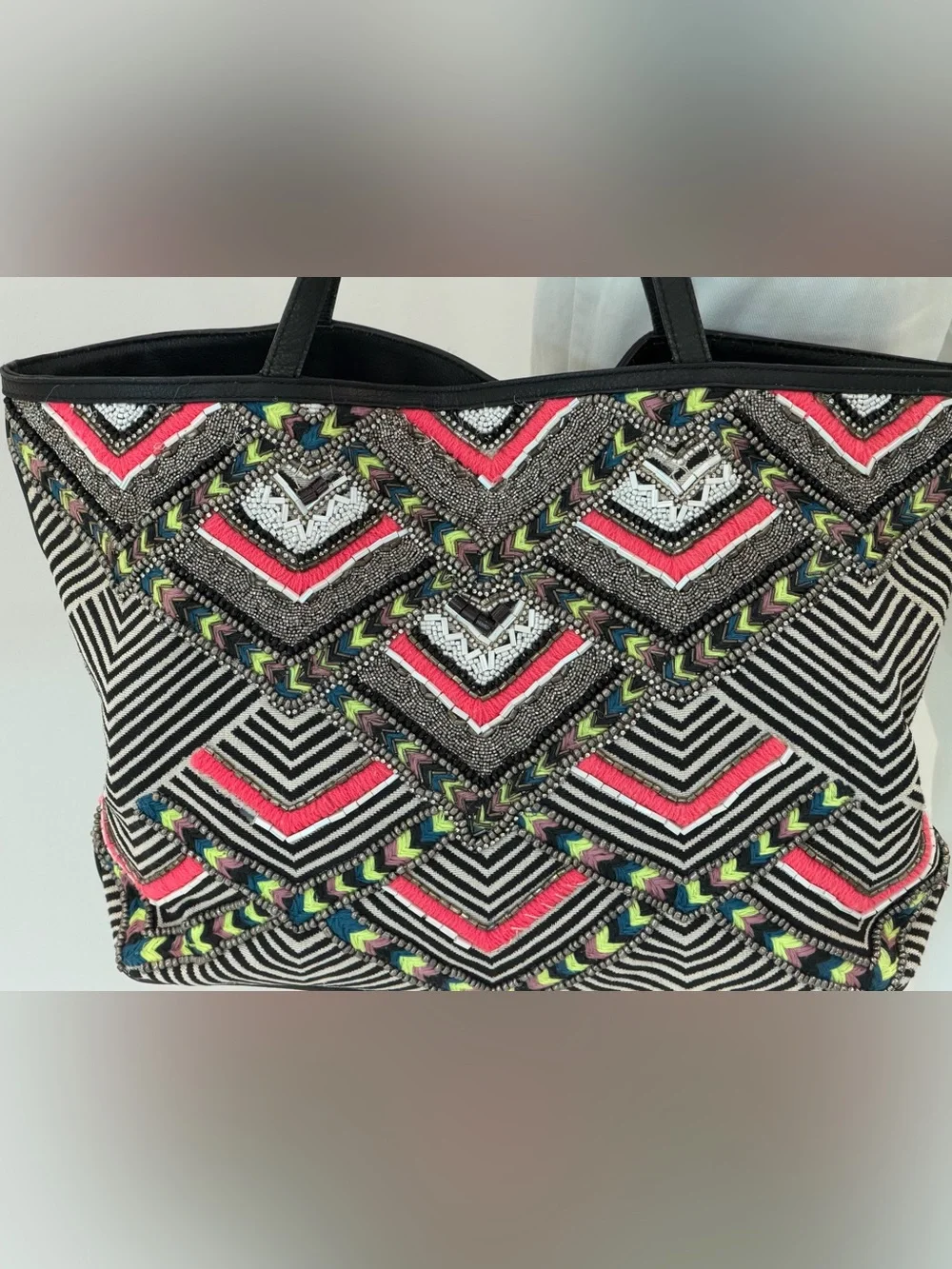 Rebecca Minkoff Wonder Tote Embellished Boho/Tribal, Canvas,Leather Trim/Handles